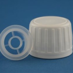 28mm White Ribbed Tamper Evident Cap with Pourer Insert for Glass